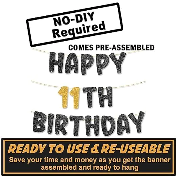 Black_Happy_11Th_Birthday_Banner_|_Black_&_Gold_Glitter_Birthday_Garland_|_Suitable_For_Girls_And_Boys_|_8_Feet_Pre-Assembled_Party_Banner_No_Diy_|_Party_Decoration