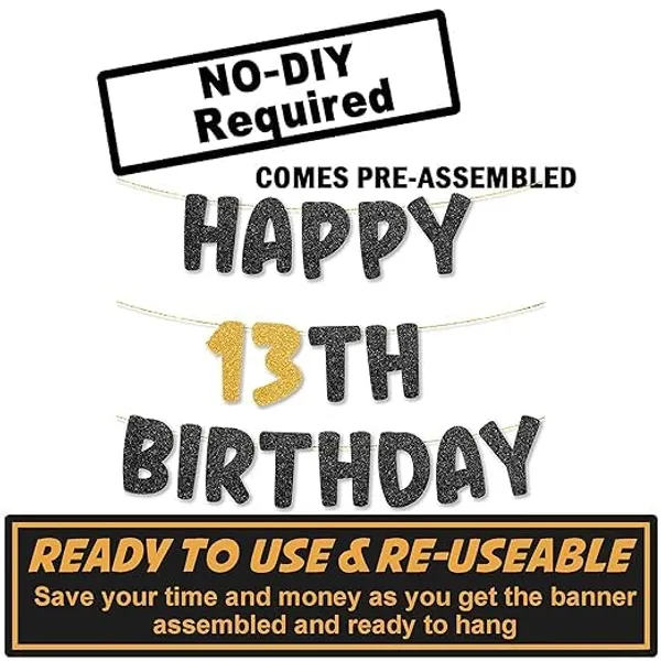 Black_Happy_13Th_Birthday_Banner_|_Black_&_Gold_Glitter_Birthday_Garland_|_Suitable_For_Girls_And_Boys_|_8_Feet_Pre-Assembled_Party_Banner_No_Diy_|_Party_Decoration