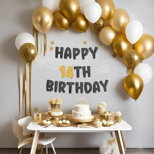 Black_Happy_14Th_Birthday_Banner_|_Black_&_Gold_Glitter_Birthday_Garland_|_Suitable_For_Girls_And_Boys_|_8_Feet_Pre-Assembled_Party_Banner_No_Diy_|_Party_Decoration