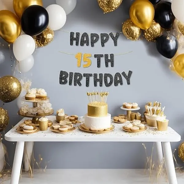 Black_Happy_15Th_Birthday_Banner_|_Black_&_Gold_Glitter_Birthday_Garland_|_Suitable_For_Girls_And_Boys_|_8_Feet_Pre-Assembled_Party_Banner_No_Diy_|_Party_Decoration