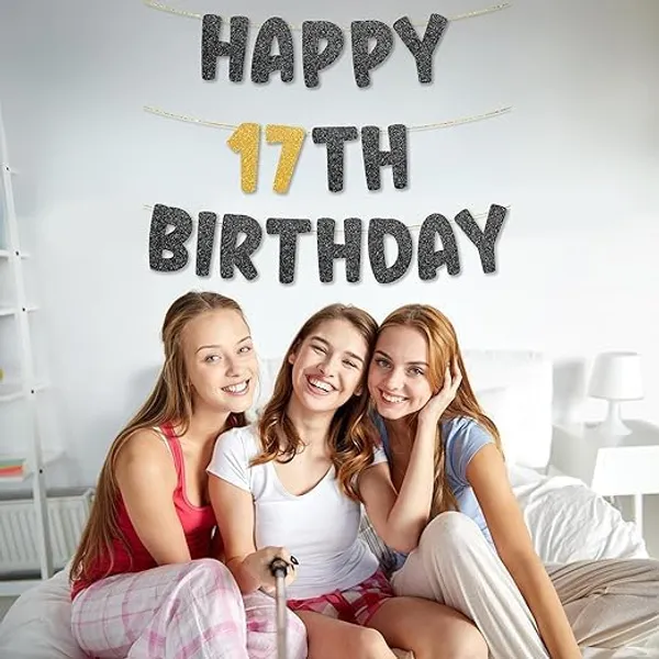 Black_Happy_17Th_Birthday_Banner_|_Black_&_Gold_Glitter_Birthday_Garland_|_Suitable_For_Girls_And_Boys_|_8_Feet_Pre-Assembled_Party_Banner_No_Diy_|_Party_Decoration