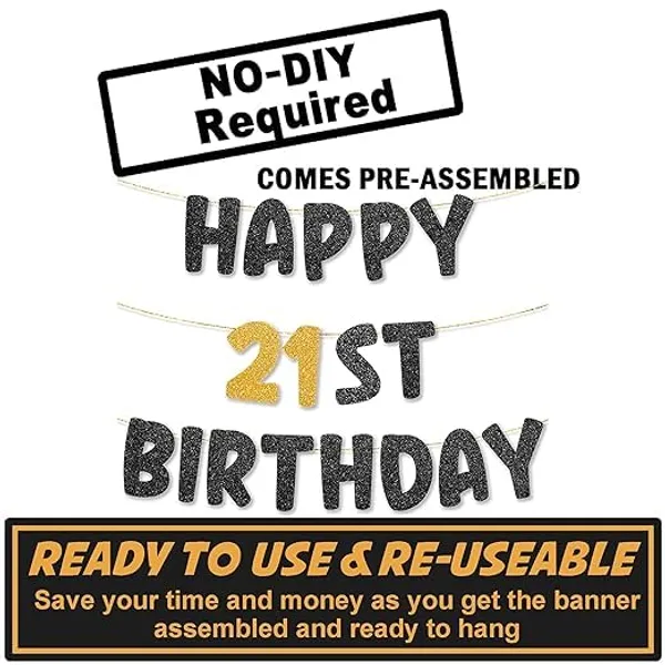 Black_Happy_21Th_Birthday_Banner_|_Black_&_Gold_Glitter_Birthday_Garland_|_Suitable_For_Girls_And_Boys_|_8_Feet_Pre-Assembled_Party_Banner_No_Diy_|_Party_Decoration