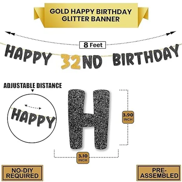 Black_Happy_32Th_Birthday_Banner_|_Black_&_Gold_Glitter_Birthday_Garland_|_Suitable_For_Girls_And_Boys_|_8_Feet_Pre-Assembled_Party_Banner_No_Diy_|_Party_Decoration