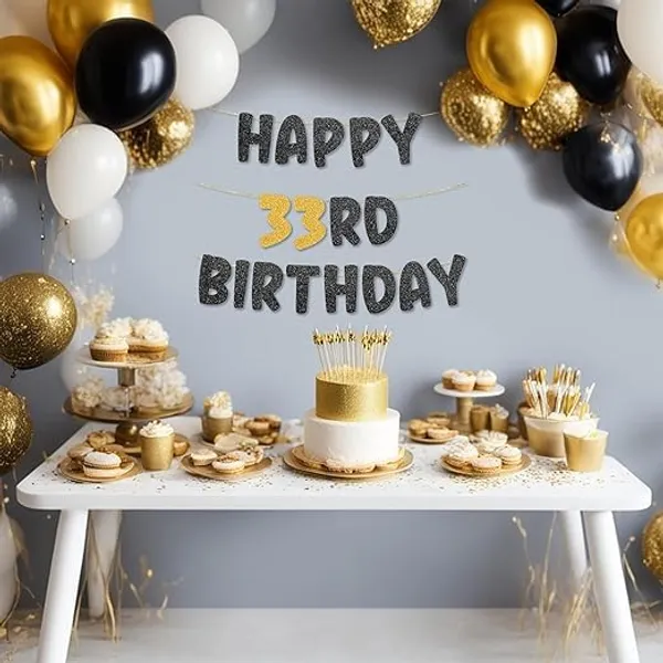 Black_Happy_33Th_Birthday_Banner_|_Black_&_Gold_Glitter_Birthday_Garland_|_Suitable_For_Girls_And_Boys_|_8_Feet_Pre-Assembled_Party_Banner_No_Diy_|_Party_Decoration
