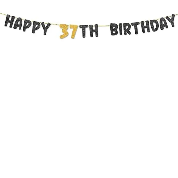 Black_Happy_37Th_Birthday_Banner_|_Black_&_Gold_Glitter_Birthday_Garland_|_Suitable_For_Girls_And_Boys_|_8_Feet_Pre-Assembled_Party_Banner_No_Diy_|_Party_Decoration