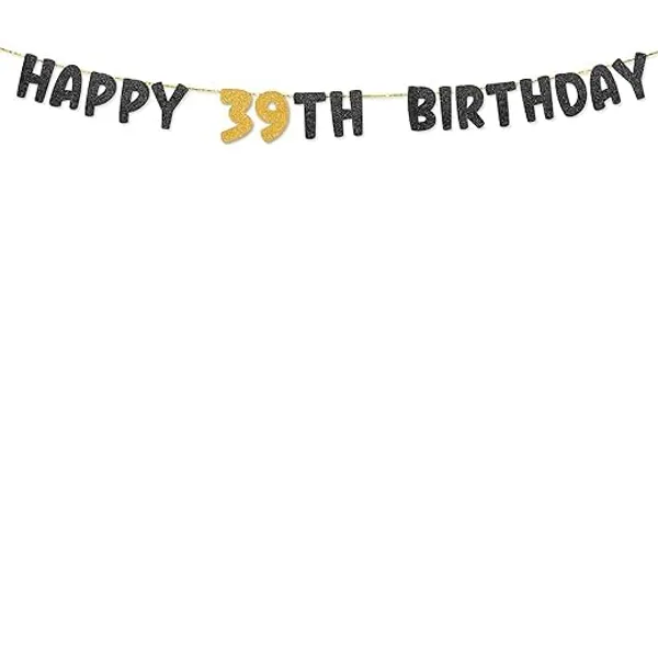 Black_Happy_39Th_Birthday_Banner_|_Black_&_Gold_Glitter_Birthday_Garland_|_Suitable_For_Girls_And_Boys_|_8_Feet_Pre-Assembled_Party_Banner_No_Diy_|_Party_Decoration