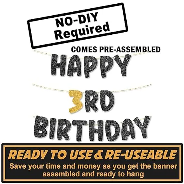 Black_Happy_3Rd_Birthday_Banner_|_Black_&_Gold_Glitter_Birthday_Garland_|_Suitable_For_Girls_And_Boys_|_8_Feet_Pre-Assembled_Party_Banner_No_Diy_|_Party_Decoration