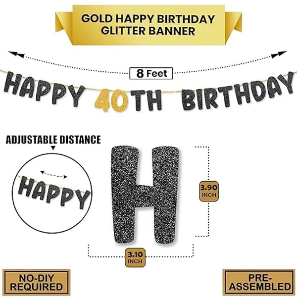 Black_Happy_40Th_Birthday_Banner_|_Black_&_Gold_Glitter_Birthday_Garland_|_Suitable_For_Girls_And_Boys_|_8_Feet_Pre-Assembled_Party_Banner_No_Diy_|_Party_Decoration