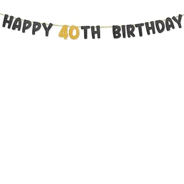 Black_Happy_40Th_Birthday_Banner_|_Black_&_Gold_Glitter_Birthday_Garland_|_Suitable_For_Girls_And_Boys_|_8_Feet_Pre-Assembled_Party_Banner_No_Diy_|_Party_Decoration