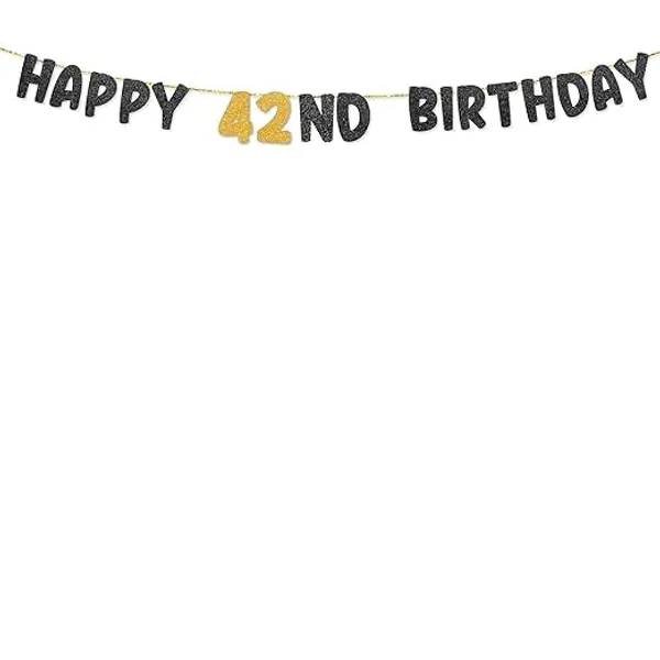 Black_Happy_42Th_Birthday_Banner_|_Black_&_Gold_Glitter_Birthday_Garland_|_Suitable_For_Girls_And_Boys_|_8_Feet_Pre-Assembled_Party_Banner_No_Diy_|_Party_Decoration