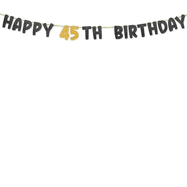 Black_Happy_45Th_Birthday_Banner_|_Black_&_Gold_Glitter_Birthday_Garland_|_Suitable_For_Girls_And_Boys_|_8_Feet_Pre-Assembled_Party_Banner_No_Diy_|_Party_Decoration
