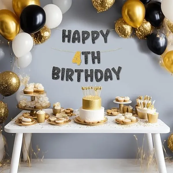 Black_Happy_4Th_Birthday_Banner_|_Black_&_Gold_Glitter_Birthday_Garland_|_Suitable_For_Girls_And_Boys_|_8_Feet_Pre-Assembled_Party_Banner_No_Diy_|_Party_Decoration