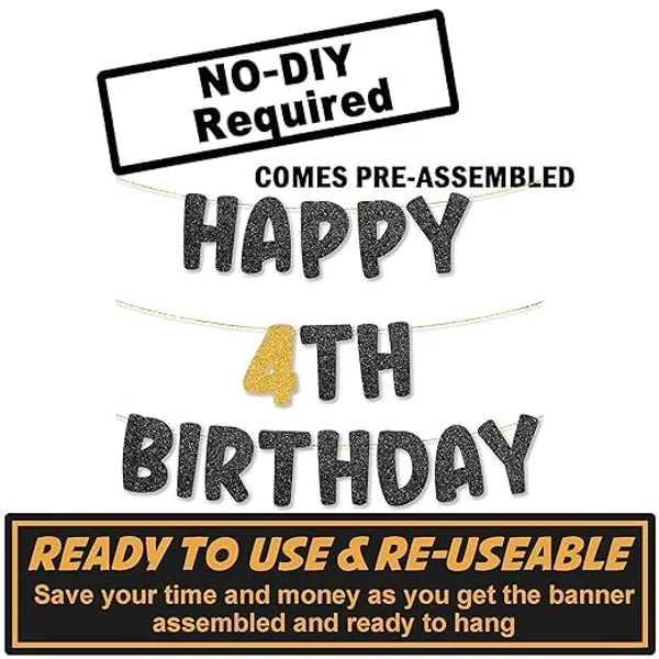 Black_Happy_4Th_Birthday_Banner_|_Black_&_Gold_Glitter_Birthday_Garland_|_Suitable_For_Girls_And_Boys_|_8_Feet_Pre-Assembled_Party_Banner_No_Diy_|_Party_Decoration