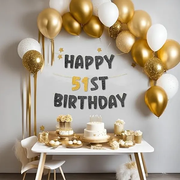 Black_Happy_51Th_Birthday_Banner_|_Black_&_Gold_Glitter_Birthday_Garland_|_Suitable_For_Girls_And_Boys_|_8_Feet_Pre-Assembled_Party_Banner_No_Diy_|_Party_Decoration