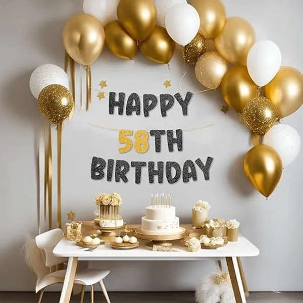 Black_Happy_58Th_Birthday_Banner_|_Black_&_Gold_Glitter_Birthday_Garland_|_Suitable_For_Girls_And_Boys_|_8_Feet_Pre-Assembled_Party_Banner_No_Diy_|_Party_Decoration