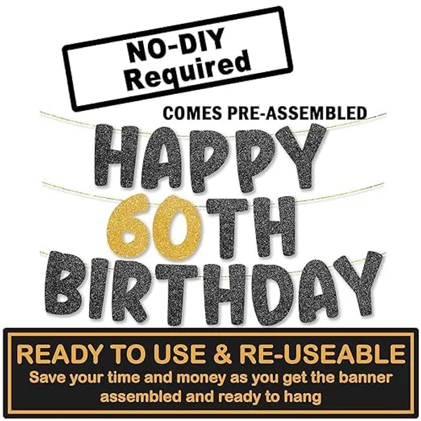 Black_Happy_60Th_Birthday_Banner_|_Black_&_Gold_Glitter_Birthday_Garland_|_Suitable_For_Girls_And_Boys_|_8_Feet_Pre-Assembled_Party_Banner_No_Diy_|_Party_Decoration