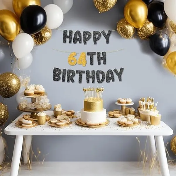 Black_Happy_64Th_Birthday_Banner_|_Black_&_Gold_Glitter_Birthday_Garland_|_Suitable_For_Girls_And_Boys_|_8_Feet_Pre-Assembled_Party_Banner_No_Diy_|_Party_Decoration