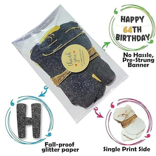 Black_Happy_64Th_Birthday_Banner_|_Black_&_Gold_Glitter_Birthday_Garland_|_Suitable_For_Girls_And_Boys_|_8_Feet_Pre-Assembled_Party_Banner_No_Diy_|_Party_Decoration