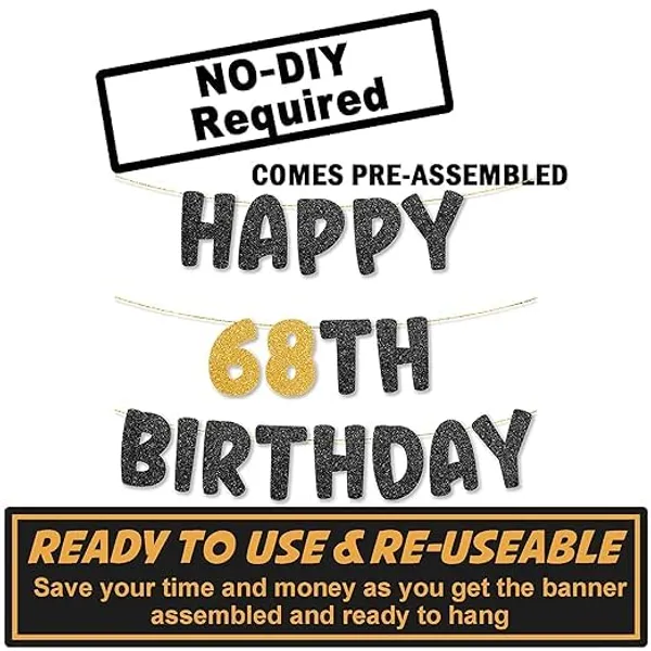 Black_Happy_68Th_Birthday_Banner_|_Black_&_Gold_Glitter_Birthday_Garland_|_Suitable_For_Girls_And_Boys_|_8_Feet_Pre-Assembled_Party_Banner_No_Diy_|_Party_Decoration