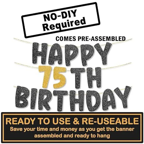 Black_Happy_75Th_Birthday_Banner_|_Black_&_Gold_Glitter_Birthday_Garland_|_Suitable_For_Girls_And_Boys_|_8_Feet_Pre-Assembled_Party_Banner_No_Diy_|_Party_Decoration