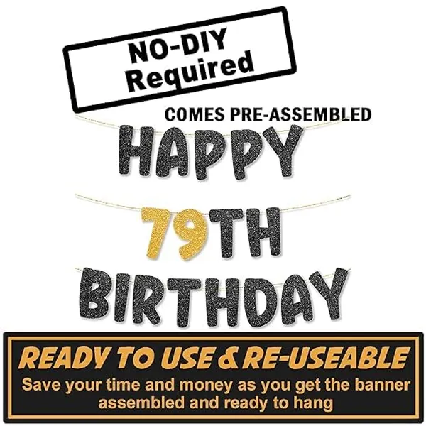 Black_Happy_79Th_Birthday_Banner_|_Black_&_Gold_Glitter_Birthday_Garland_|_Suitable_For_Girls_And_Boys_|_8_Feet_Pre-Assembled_Party_Banner_No_Diy_|_Party_Decoration
