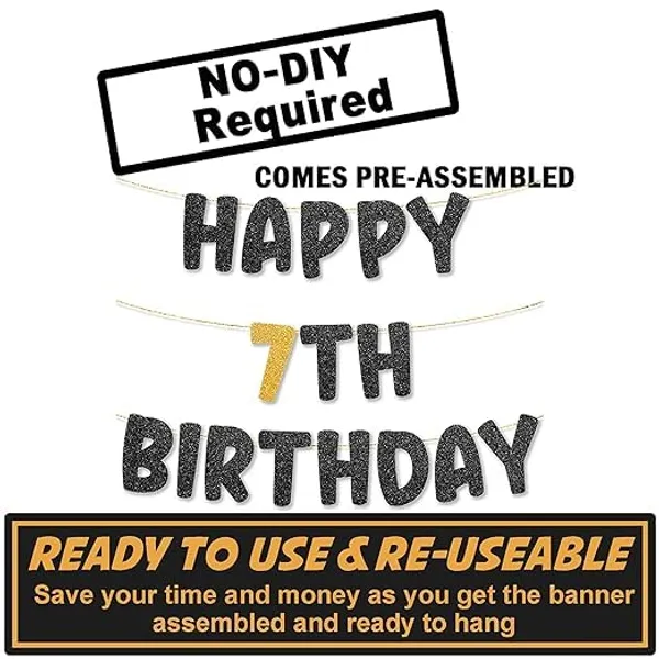 Black_Happy_7Th_Birthday_Banner_|_Black_&_Gold_Glitter_Birthday_Garland_|_Suitable_For_Girls_And_Boys_|_8_Feet_Pre-Assembled_Party_Banner_No_Diy_|_Party_Decoration