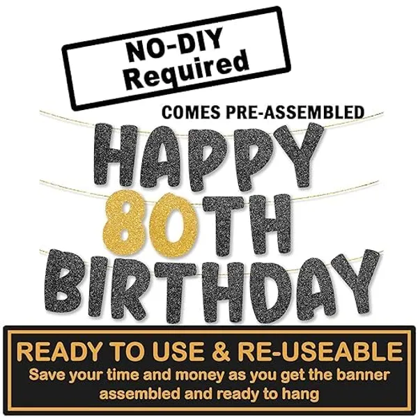Black_Happy_80Th_Birthday_Banner_|_Black_&_Gold_Glitter_Birthday_Garland_|_Suitable_For_Girls_And_Boys_|_8_Feet_Pre-Assembled_Party_Banner_No_Diy_|_Party_Decoration