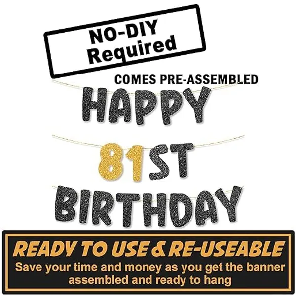Black_Happy_81Th_Birthday_Banner_|_Black_&_Gold_Glitter_Birthday_Garland_|_Suitable_For_Girls_And_Boys_|_8_Feet_Pre-Assembled_Party_Banner_No_Diy_|_Party_Decoration