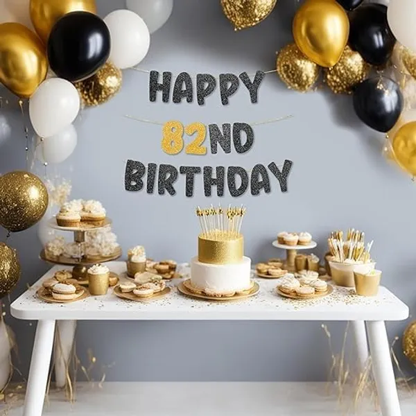 Black_Happy_82Th_Birthday_Banner_|_Black_&_Gold_Glitter_Birthday_Garland_|_Suitable_For_Girls_And_Boys_|_8_Feet_Pre-Assembled_Party_Banner_No_Diy_|_Party_Decoration