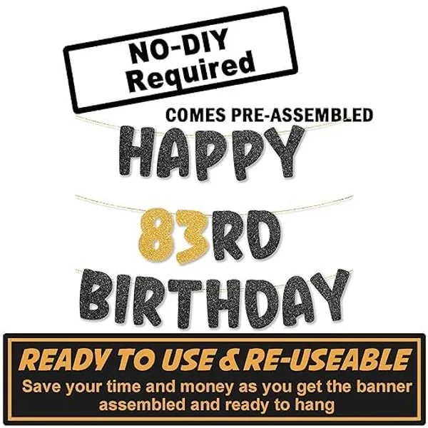 Black_Happy_83Th_Birthday_Banner_|_Black_&_Gold_Glitter_Birthday_Garland_|_Suitable_For_Girls_And_Boys_|_8_Feet_Pre-Assembled_Party_Banner_No_Diy_|_Party_Decoration