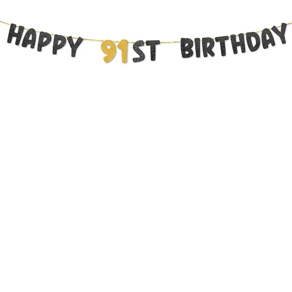 Black_Happy_91Th_Birthday_Banner_|_Black_&_Gold_Glitter_Birthday_Garland_|_Suitable_For_Girls_And_Boys_|_8_Feet_Pre-Assembled_Party_Banner_No_Diy_|_Party_Decoration