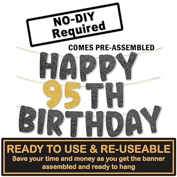 Black_Happy_95Th_Birthday_Banner_|_Black_&_Gold_Glitter_Birthday_Garland_|_Suitable_For_Girls_And_Boys_|_8_Feet_Pre-Assembled_Party_Banner_No_Diy_|_Party_Decoration