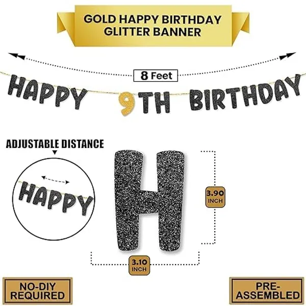 Black_Happy_9Th_Birthday_Banner_|_Black_&_Gold_Glitter_Birthday_Garland_|_Suitable_For_Girls_And_Boys_|_8_Feet_Pre-Assembled_Party_Banner_No_Diy_|_Party_Decoration