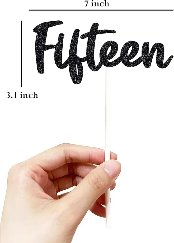 Black_Fifteen_Birthday_Cake_Topper_|_Black_Glitter_|_15Th_Anniversary_Party_Decoration_|_Double-Sided_|_Durable_&_Elegant_Smash_Cake_Décor_For_Boys_&_Girls