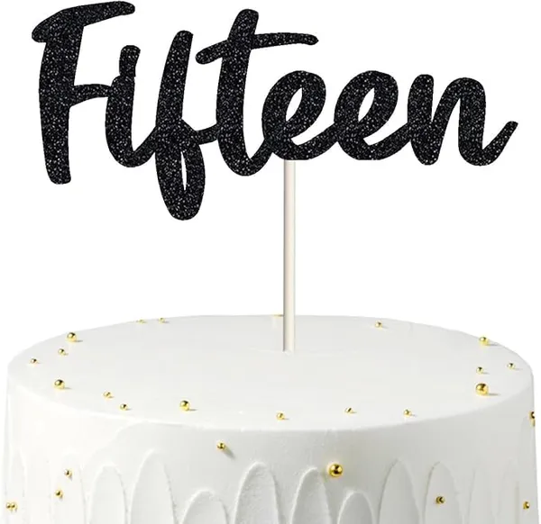 Black_Fifteen_Birthday_Cake_Topper_|_Black_Glitter_|_15Th_Anniversary_Party_Decoration_|_Double-Sided_|_Durable_&_Elegant_Smash_Cake_Décor_For_Boys_&_Girls