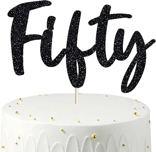 Black_Fifty_Birthday_Cake_Topper_|_Black_Glitter_|_50Th_Anniversary_Party_Decoration_|_Double-Sided_|_Durable_&_Elegant_Smash_Cake_Décor_For_Boys_&_Girls