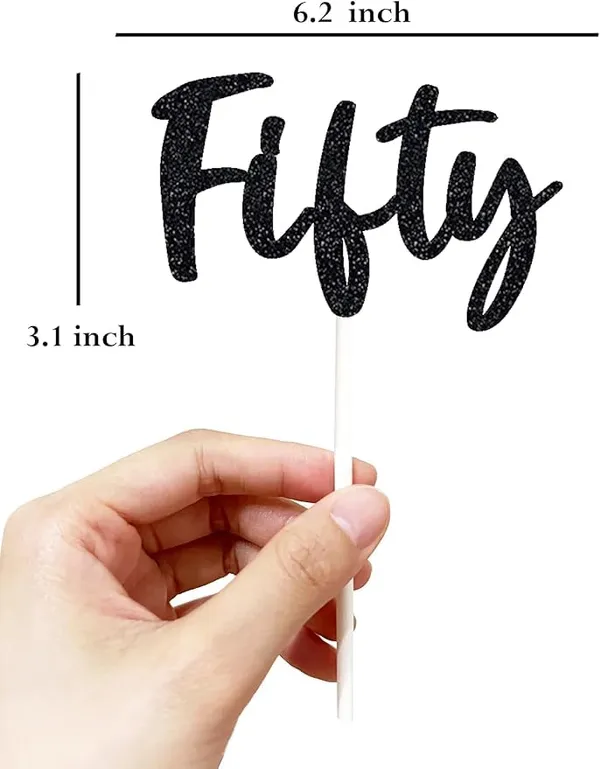 Black_Fifty_Birthday_Cake_Topper_|_Black_Glitter_|_50Th_Anniversary_Party_Decoration_|_Double-Sided_|_Durable_&_Elegant_Smash_Cake_Décor_For_Boys_&_Girls