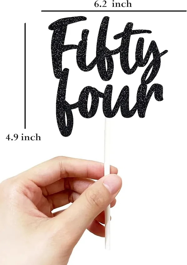 Black_Fifty_Four_Birthday_Cake_Topper_|_Black_Glitter_|_54Th_Anniversary_Party_Decoration_|_Double-Sided_|_Durable_&_Elegant_Smash_Cake_Décor_For_Boys_&_Girls