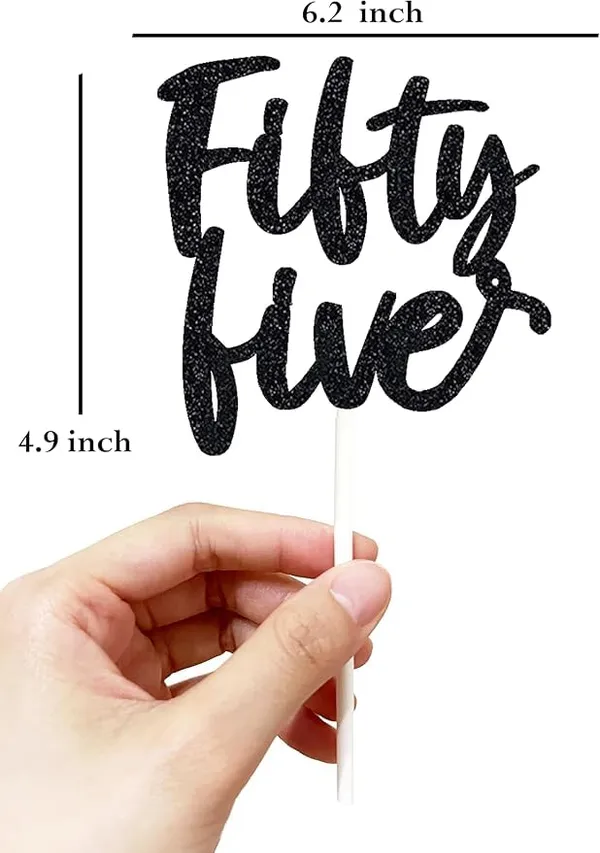 Black_Fifty_Five_Birthday_Cake_Topper_|_Black_Glitter_|_55Th_Anniversary_Party_Decoration_|_Double-Sided_|_Durable_&_Elegant_Smash_Cake_Décor_For_Boys_&_Girls