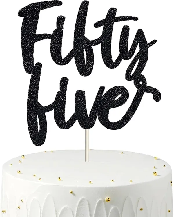 Black_Fifty_Five_Birthday_Cake_Topper_|_Black_Glitter_|_55Th_Anniversary_Party_Decoration_|_Double-Sided_|_Durable_&_Elegant_Smash_Cake_Décor_For_Boys_&_Girls