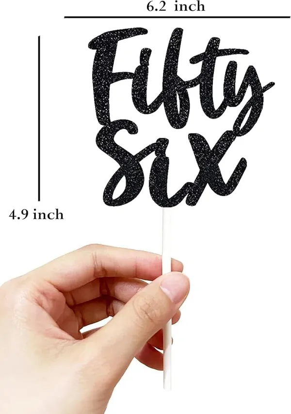 Black_Fifty_Six_Birthday_Cake_Topper_|_Black_Glitter_|_56Th_Anniversary_Party_Decoration_|_Double-Sided_|_Durable_&_Elegant_Smash_Cake_Décor_For_Boys_&_Girls