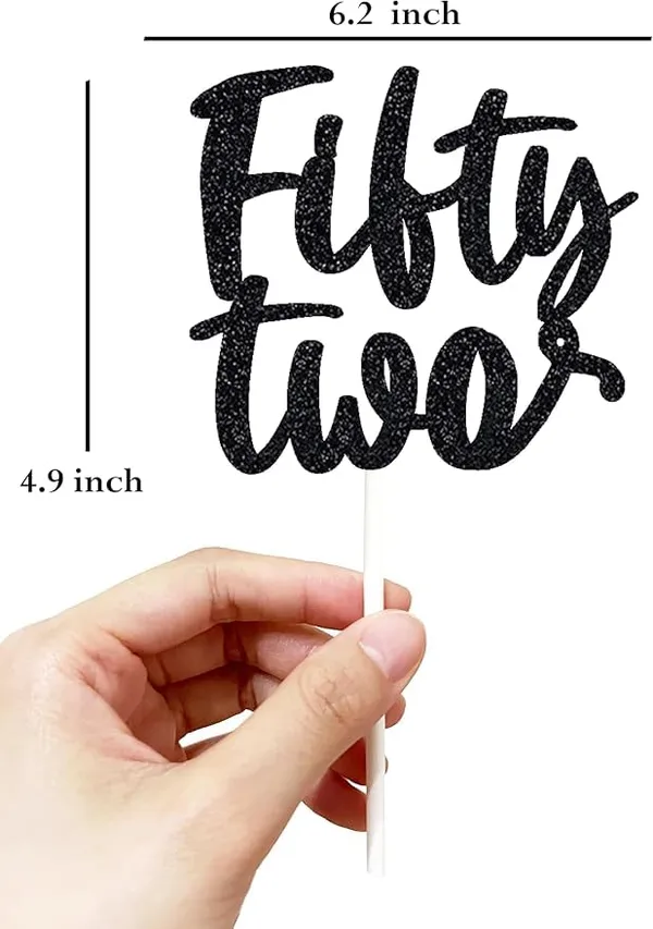 Black_Fifty_Two_Birthday_Cake_Topper_|_Black_Glitter_|_52Nd_Anniversary_Party_Decoration_|_Double-Sided_|_Durable_&_Elegant_Smash_Cake_Décor_For_Boys_&_Girls