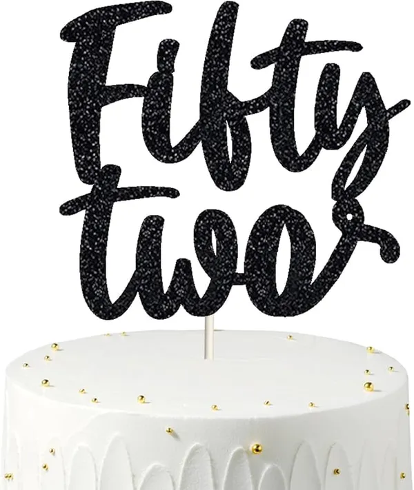 Black_Fifty_Two_Birthday_Cake_Topper_|_Black_Glitter_|_52Nd_Anniversary_Party_Decoration_|_Double-Sided_|_Durable_&_Elegant_Smash_Cake_Décor_For_Boys_&_Girls