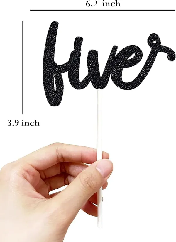 Black_Fifth_Birthday_Cake_Topper_|_Black_Glitter_|_5Th_Anniversary_Party_Decoration_|_Double-Sided_|_Durable_&_Elegant_Smash_Cake_Décor_For_Boys_&_Girls