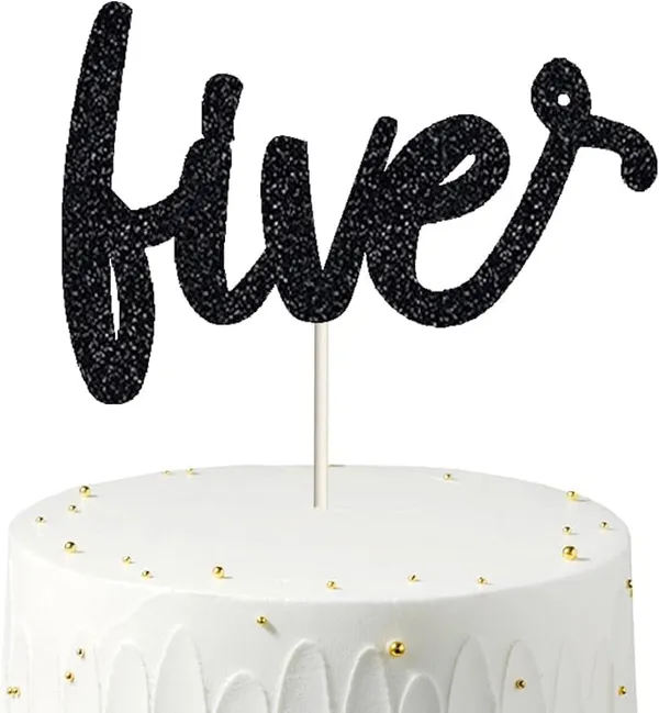 Black_Fifth_Birthday_Cake_Topper_|_Black_Glitter_|_5Th_Anniversary_Party_Decoration_|_Double-Sided_|_Durable_&_Elegant_Smash_Cake_Décor_For_Boys_&_Girls