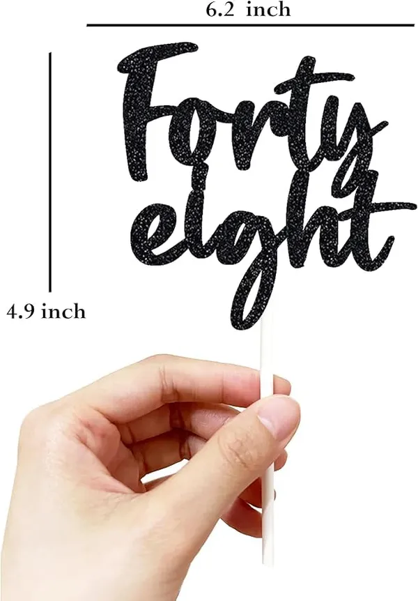 Black_Forty_Eight_Birthday_Cake_Topper_|_Black_Glitter_|_48Th_Anniversary_Party_Decoration_|_Double-Sided_|_Durable_&_Elegant_Smash_Cake_Décor_For_Boys_&_Girls
