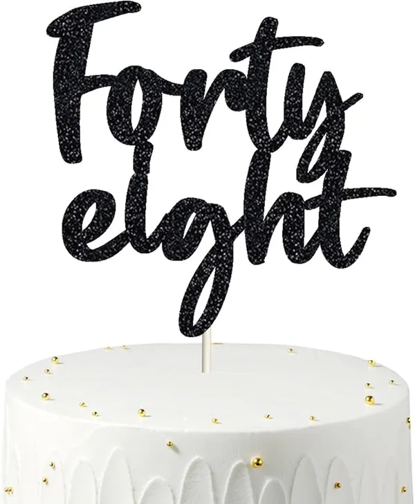 Black_Forty_Eight_Birthday_Cake_Topper_|_Black_Glitter_|_48Th_Anniversary_Party_Decoration_|_Double-Sided_|_Durable_&_Elegant_Smash_Cake_Décor_For_Boys_&_Girls