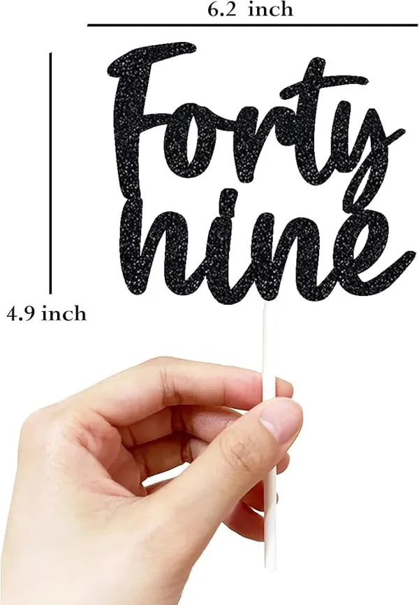 Black_Forty_Nine_Birthday_Cake_Topper_|_Black_Glitter_|_49Th_Anniversary_Party_Decoration_|_Double-Sided_|_Durable_&_Elegant_Smash_Cake_Décor_For_Boys_&_Girls