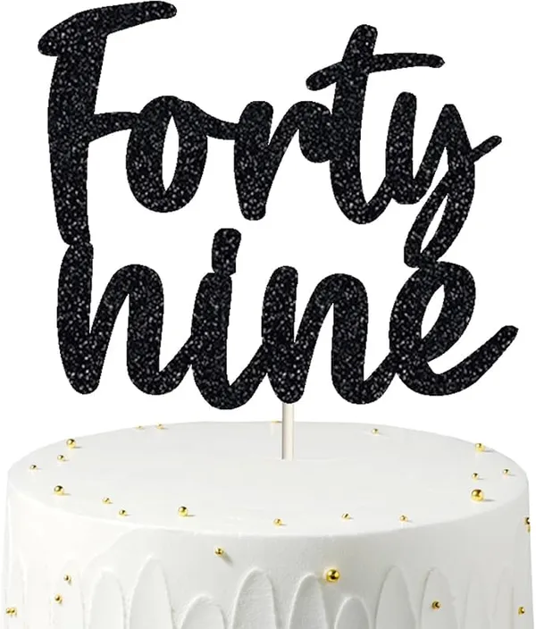 Black_Forty_Nine_Birthday_Cake_Topper_|_Black_Glitter_|_49Th_Anniversary_Party_Decoration_|_Double-Sided_|_Durable_&_Elegant_Smash_Cake_Décor_For_Boys_&_Girls