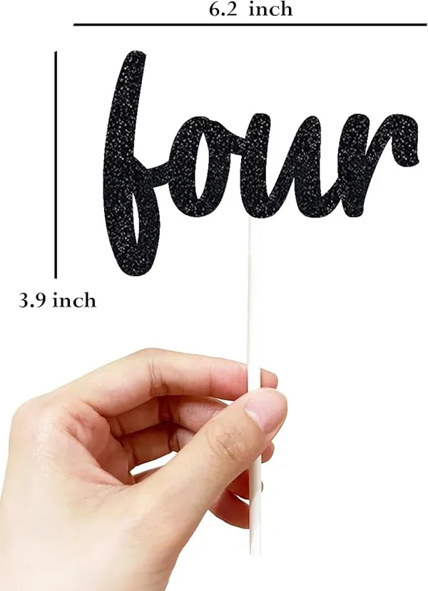 Black_Fourth_Birthday_Cake_Topper_|_Black_Glitter_|_4Th_Anniversary_Party_Decoration_|_Double-Sided_|_Durable_&_Elegant_Smash_Cake_Décor_For_Boys_&_Girls